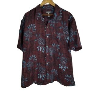 Van Heusen Mens XXL Short Sleeve Pineapple Print Button Down Shirt Purple Teal